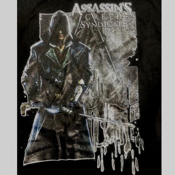 Rare Print Black ASSASSIN'S CREED SYNDICATE Black T-Shirt Men's Large 44" - Picture 2 of 7